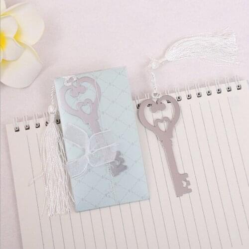 10pcs/lot)FREE SHIPPING+Heart-Shaped Key Bookmark with White-Silk Tassel Wedding Giveaways Baby Shower Favors