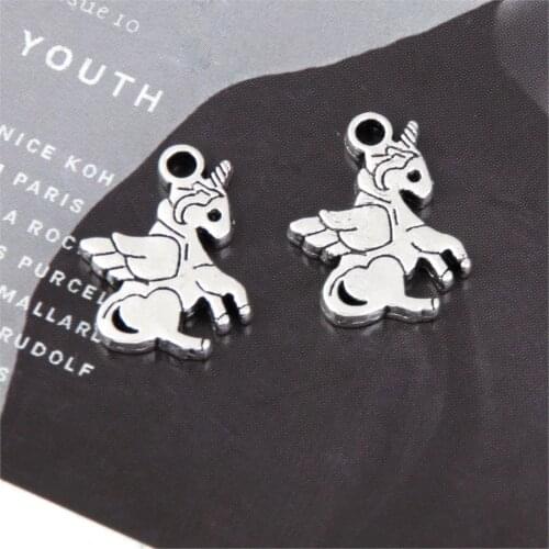 10pcs Silver Color Mini lovely Unicorn Horse Charms Wing animal Pendant Finding Jewelry Supplies Crafts A3079/A3307