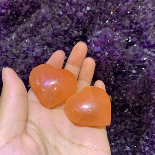 2pcs nice Natural orange selenite crystal gemstone heart collectors meditation reiki healing chakra wholesale