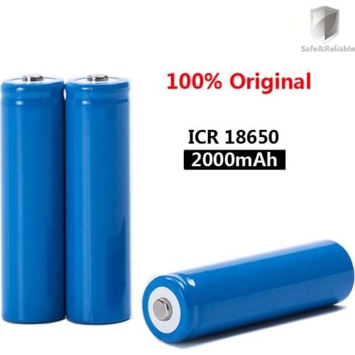 2020 New Original 18650 3.7 v 2000 mah Rechargeable Battery ICR18650 with Pointed(No PCB) For Flashlight Batteries 18650 LI-Ion