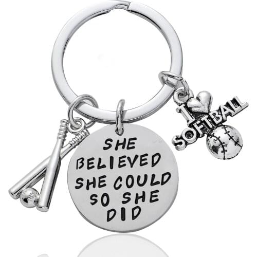 36PCs She Believed She Could So She Did Keychains I Love Softball Letter Baseball Charm Pendant Keyrings Women Girls Gifts Hot