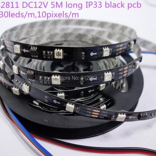 5m DC12V 30leds/m 10pcs ws2811 ic/meter(10pixels) BLACK PCB led digital strip;IP33;non-waterproof