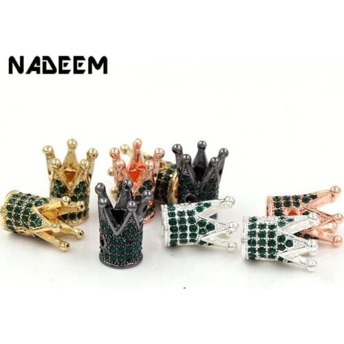5PCS/Lot Green Crystal Crown Beads DIY Metal Bead Charm 4 Color Crown Charms Beads for Men Bracelets Necklace Making Wholesale