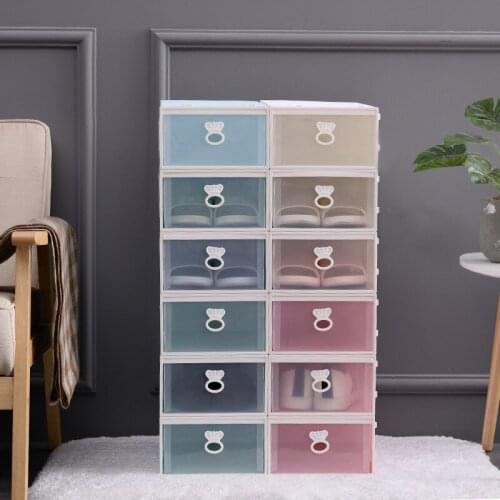 6pc Transparent Drawer Shoe Box Storage Shoe Boxes Thickened Dustproof Shoes Organizer Box Stackable Combination Shoe Cabinet