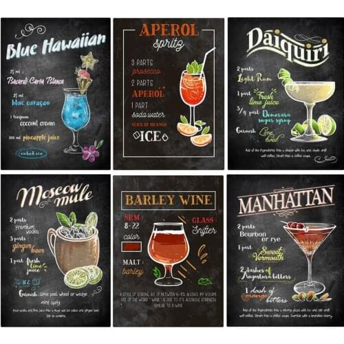 Diy 5d diamond painting Wine glass juice text picture Full Drill Diamond Embroidery Bar Wall Art Plate Home Decor