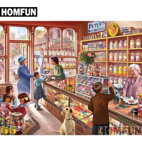 HOMFUN Full Square/Round Drill 5D DIY Diamond Painting "Candy Store" 3D Embroidery Cross Stitch 5D Home Decor A00785