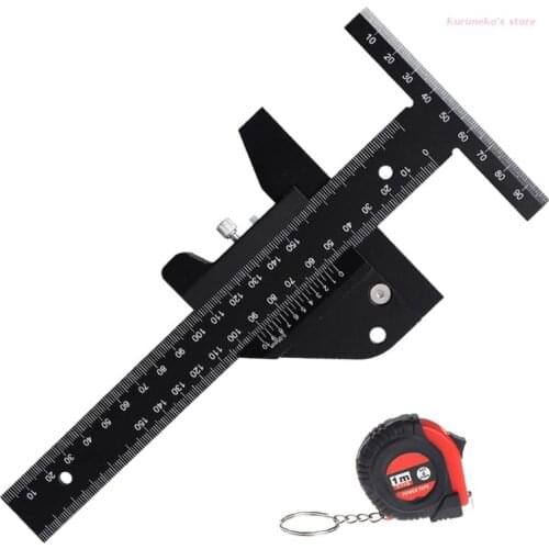 Aluminum Alloy Scale Metric Measure Scribing Ruler T Shape Woodworking Carpentry Marking Tool Line Drawing Ruler With Tape Measu
