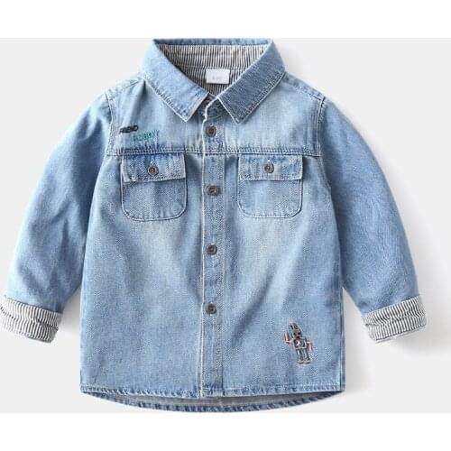 Autumu kids cowboy coat boys girls Splicing Loose hole toddler baby clothes Wear out Wash white Jacket Childrens wear clothes