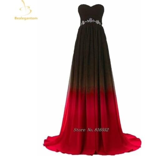 Bealegantom 2021 Gradient Red Blue Chiffon Prom Evening Dresses Beaded Plus Size Ombre Party Gowns Vestido Longo QA1395