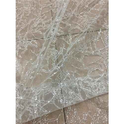 Glitter Mesh Fabric For Evening Dress ZZ-73740 Sequins Fabric For Dress African French Lace Fabric High Quality in clear white