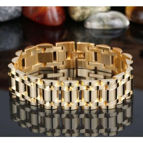 Personality Design Gold Bracelet Chain Fitness Stainless Steel Bike Motorcycle Link Chain Huge Heavy Mens Boys Bracelet Bangle