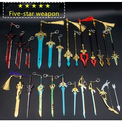 Genshin Impact Sword Keychains Genshin Cosplay Various Weapons 17cm 21cm Skyward Blade Key Rings Gifts Collections Wholesale