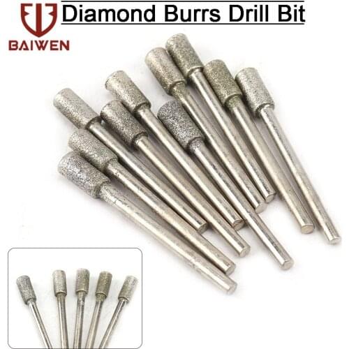 1/50Pcs Diamond Coated Cylinder Shaped Grinding Head 46/150# Abrasive Tools For Jade Stone Carving Polishing 3MM Shank