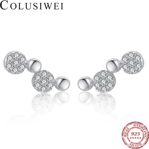 Colusiwei Bright Zircon Light Beads 100% Genuine 925 Sterling Silver Anti-Allergy Geometric Stud Earrings for Women Fine Jewelry