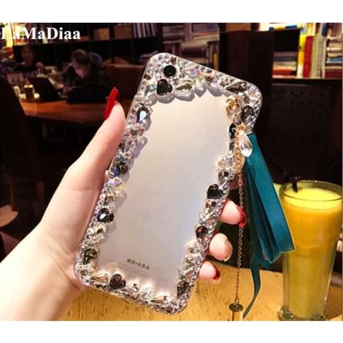 For HuaweiP8 P9 P10 P20 P30 P40 Pro Lite Mate10 20 30 Lite Luxury Heart Diamond Crystal Shine Leaf Butterfly Pendant Tassel Case