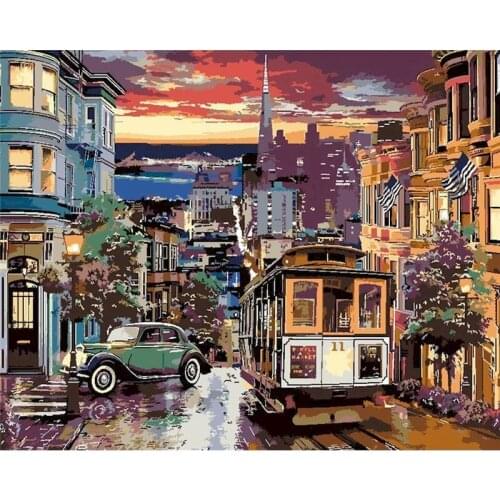 GATYZTORY Frame Diy Painting By Numbers Street Sceney Paint By Number Handpainted Gift Wall Decor Artwork Frame