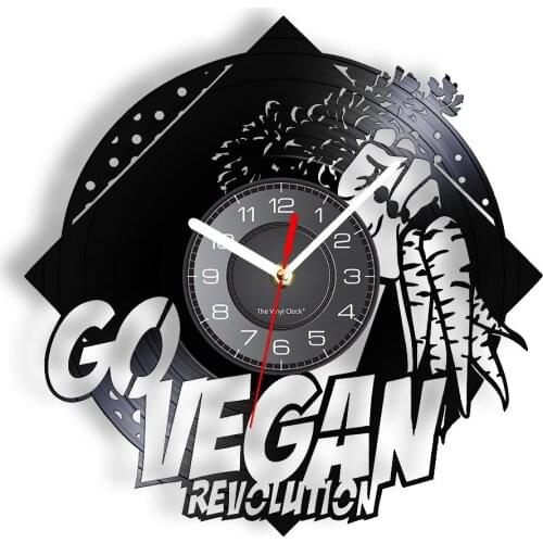 Go Vegan Revolution Laser Cut Longplay Wall Clock Vegetarian Healthy Lifestyle Eating Habit Luminous Wall Watch Vinyl Disk Craft