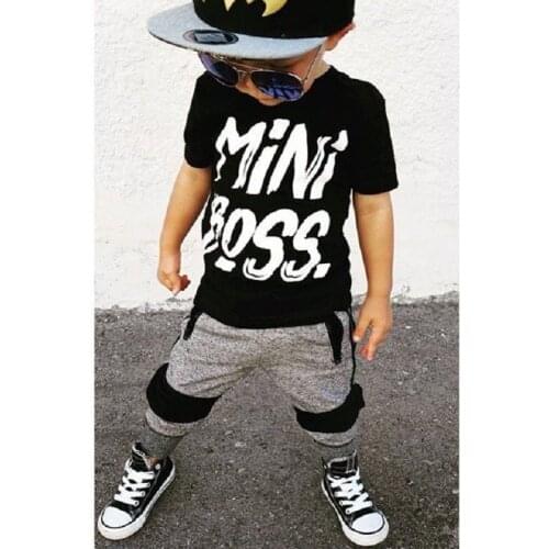 2 pieces Toddler Boy Clothes Short sleeve Mini Boss Print T Shirt Top and Pants Set Children Baby Boy Outfit