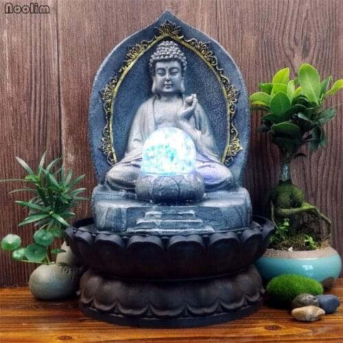Creative Buddha Statue Lotus Transfer Ball Resin Water Fountain Feng Shui Ornaments Home Office Decoration Waterscape Crafts
