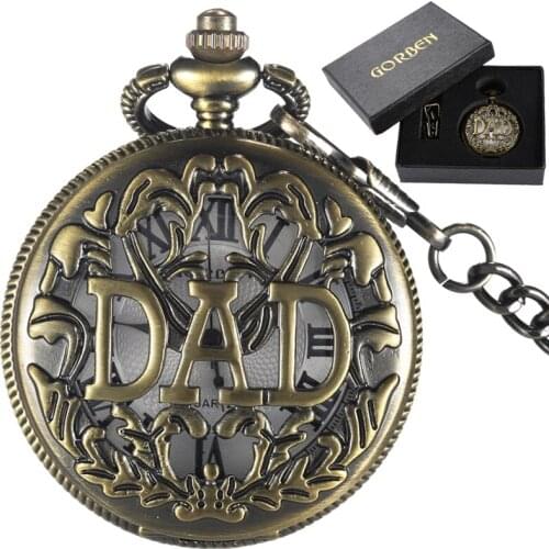 THE GREATEST DAD Quartz Pocket Watch Fob Chain Necklace Pendant Reloj Mens Fathers Gifts Box Set Man Clock Relogio De Bolso