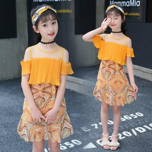 Girls summer chiffon ruffles lace dress elegant princess Flowers print Vintage Ethnic kids dresses for girls clothing