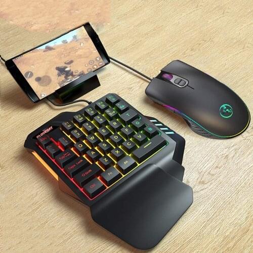 One-Handed Mechanical Gaming Keyboard Mouse Set RGB Backlit Portable Mini Gaming Keypad for PC PS4 Xbox Gamer