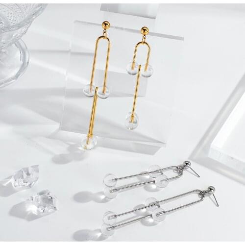 Lifefontier Trendy Metal Transparent Acrylic Ball Dangle Earrings for Women Asymmetric Gold Silver Color Drop Earrings Jewelry