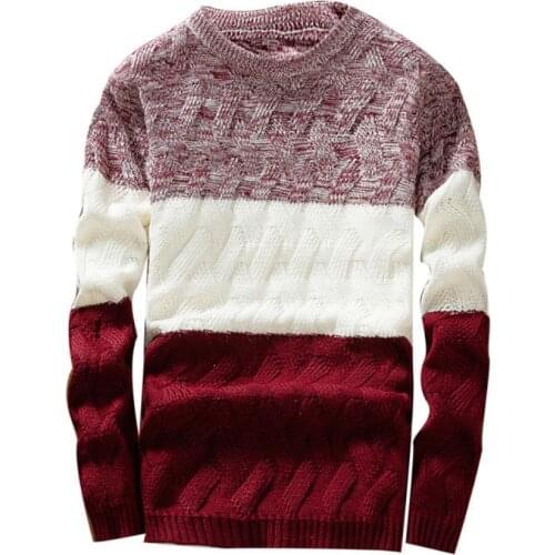 Men Sweaters Autumn O Neck Long Sleeve Color Block Patchwork Slim Knitted Pullover Sweater Men Clothing женские свитера 2021