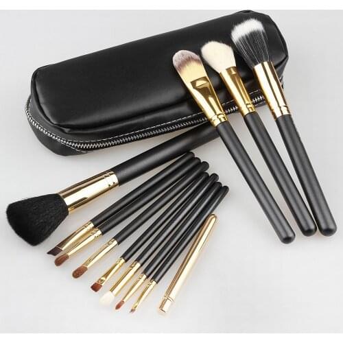 12pcs Makeup Brushes Set Professional Powder Foundation Blush Brush Cosmetic Beauty Tools Goat Hair with Zipper Case Bag
