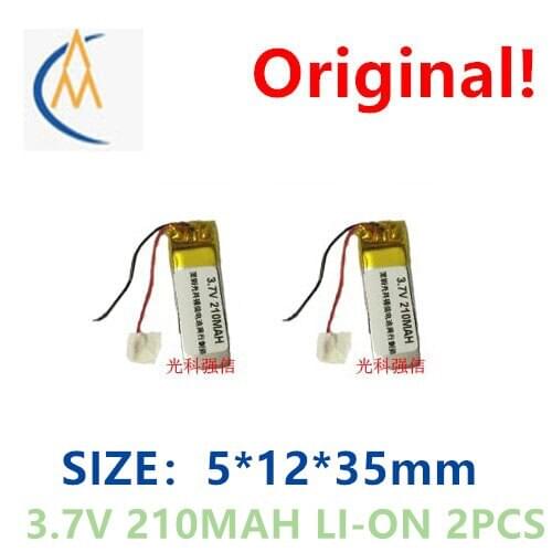 2PCS New full capacity 3.7V polymer lithium battery 051235 210mah MP3 Bluetooth headset / device / miniature toy model