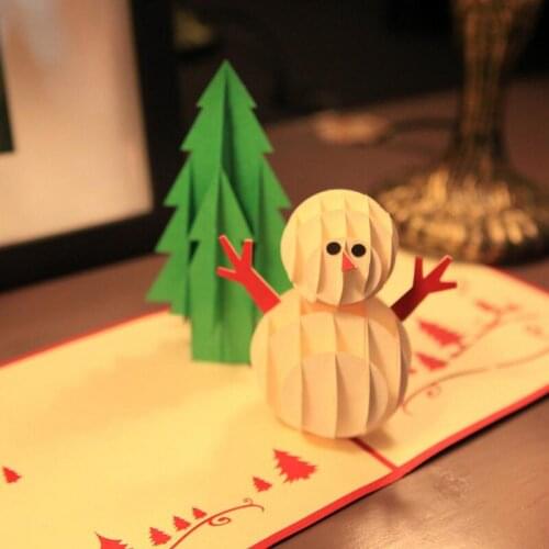 New Birthday Christmas Postcard Greeting Cards Kraft Kirigami Handmade Pop Up Snowman and Tree Card with Envelope 10pcs/lot