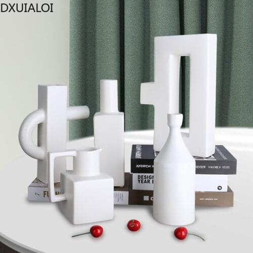 Pure color geometric ceramic vase art decoration homestay cafe decoration living room study flower arrangement dry vase DXUIALOI