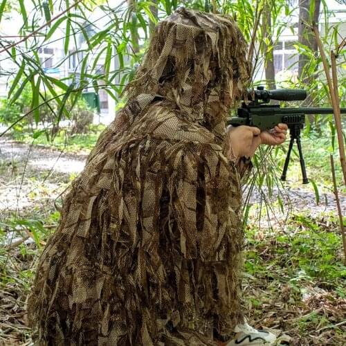 Outdoor Ghillie Suit 3D Leaves Camouflage Clothes Jungle Suit CS Training Clothing Hunting Suit Pants Hooded Jacket