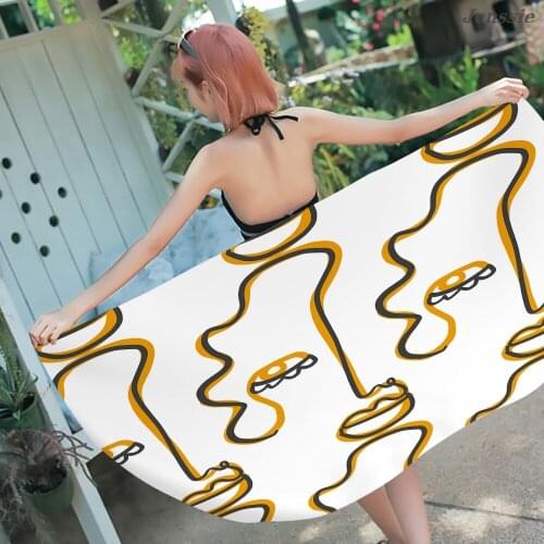 Creative Line Draw Beach Towels Summer Yoga Mat Abstract Face Art Print Shower Towels Cartoon Pink Bow Towels For Kids Adult