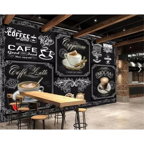 Custom Retro Hand-painted Blackboard coffee catering 3d Wallpaper Coffee Shop Restaurant Background decoration mural Beibehang