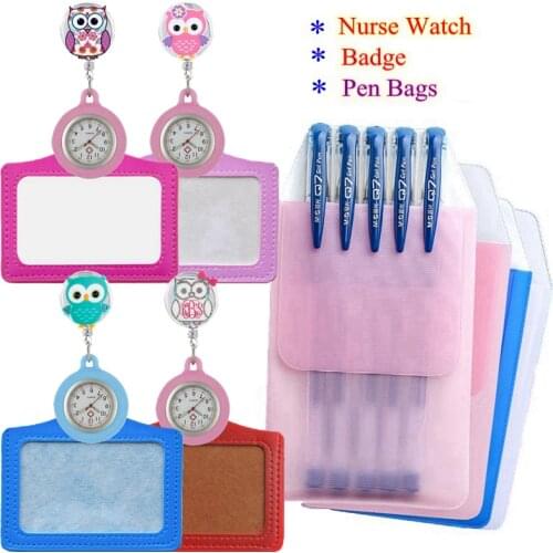 Popular creative nurse pocket gift watches pack with Retractable Badge Reel card holders pen bags new doctor hospital watches