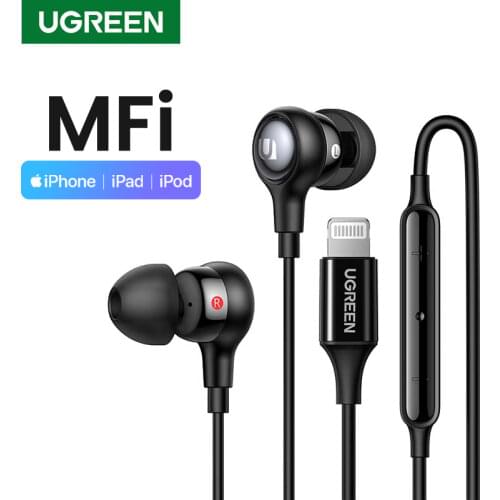 【Premiere 11.11】UGREEN MFi Certified Wired Earphones Lightning Connector Earbuds for iPhone 12 11 with Microphone and Controller