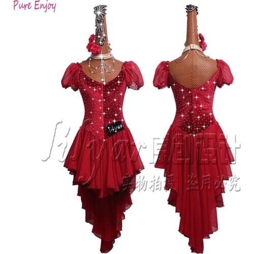 Luxury Latin Dance Dresses Performance Costumes Sexy short sleeves Diamond Dress For Women Girls Stage Competiton Clothing dress