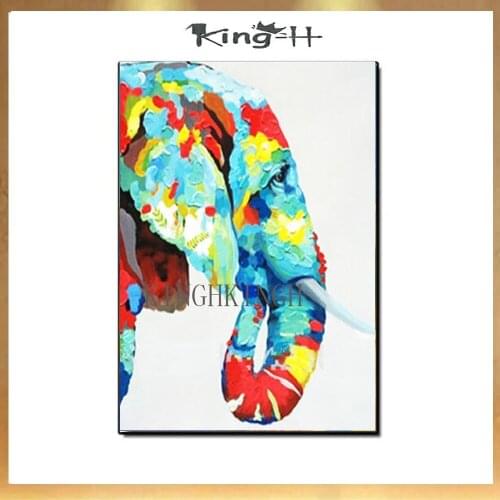 Manual wall decorative arts modern wall red thick knife painting abstract animals painter oil painting elephant decorative wall