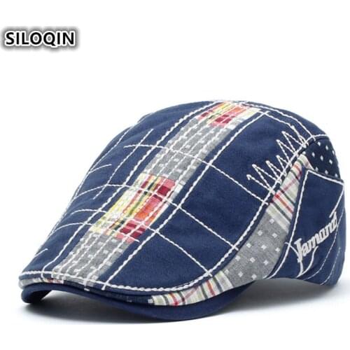 SILOQIN Summer New Mens Cotton Beret Adjustable Stitching Embroidery Tongue Cap European American Style Wild Fashion Sunhat