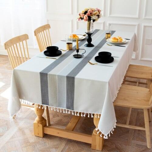 Table Cloth Home Decorative Table Cover Party Holiday Dinner Restaurant Striped Linen Cotton Tassel Decoration Tablecloth