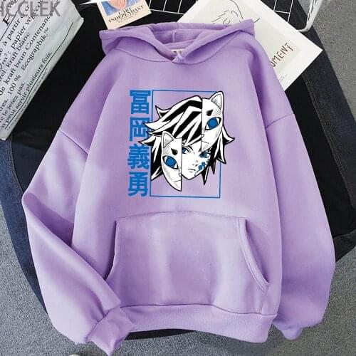 Japanese Anime Demon Slayer Tomioka Giyuu Hoodie Women Streetwear Sweatshirts Male Cartoon Kawaii Pullover Print Fashion Tops