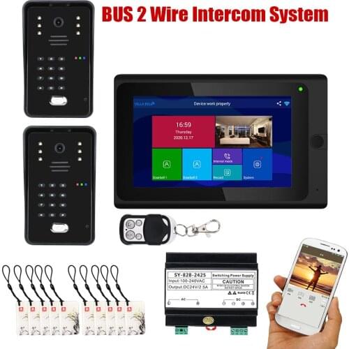 Mountainone 2 Wire Wifi Handsfree Video Intercom 1pc 7 Inch Monitor 2pcs 1000TVL line Cameras White Led Night Vision Doorbell