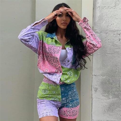2021 New Suit Fashion Casual Long Sleeve Turn-down Collar Single Breasted Shirt and Shorts Two Piece Set For Women
