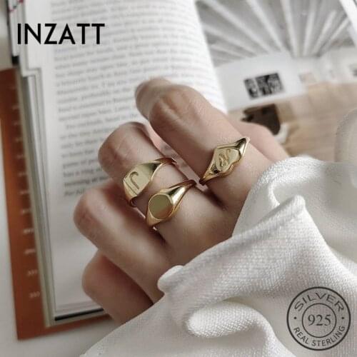 INZATT Real 925 Sterling Silver Heart Letter J Opening Ring For Fashion Women MInimalist Hophip Ring Fine Jewelry Accessories