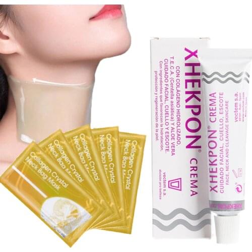 Gold Collagen Neck Mask and Xhekpon Crema Neck Cream Whey Protein Mask Anti Aging Wrinkles Whitening Moisturizing Neck Pad
