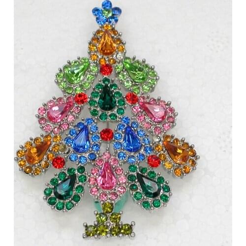 12pcs/lot Wholesale Christmas tree Rhinestone Pin brooches Christmas gift C101919