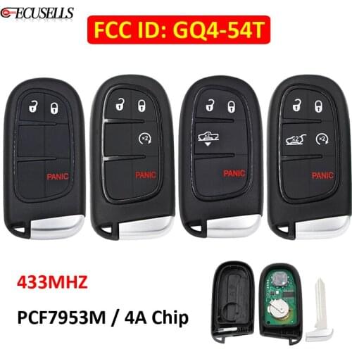 3/4/5 Button Remote Smart Car Key 433MHz PCF7953M 7953M 4A Chip FCC: GQ4-54T for Jeep Cherokee RAM 1500 2500 3500 Uncut Blade