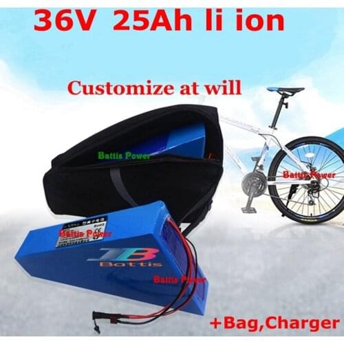 36v 25ah lithium ion triangle battery 18650 li ion BMS for 1500w 750w machinery electric bicycle bike scooter +3A charger + bag