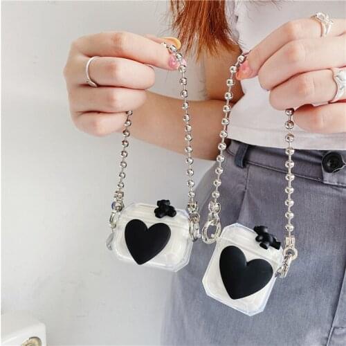 3D Love Heart Cute Bear Bead Bracelet Earphone Charging Hard Cover For Apple AirPods 1 2 Pro Bluetooth-compatible Headset Case